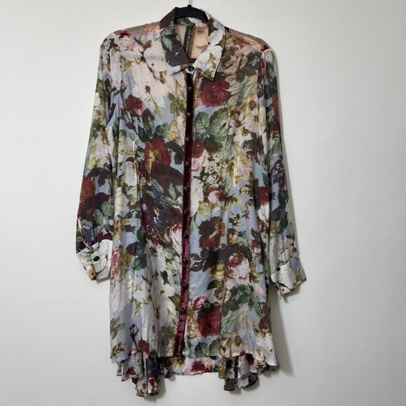 Aratta Silent Journey Tops - Aratta Silent Journey Silk Blend Floral Button Front Flowy Tunic Top Size M